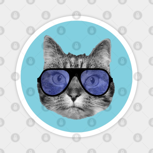 Cat wearing cool blue sunglasses Magnet by Purrfect